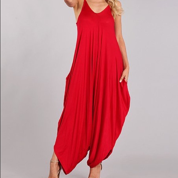 Pants - Red Harem Jumpsuit